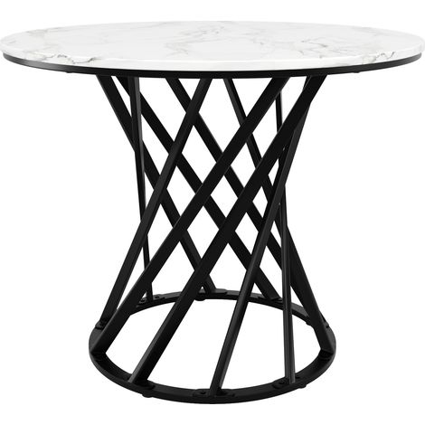 Tavolo da pranzo rotondo 80x80x76 cm in MDF effetto marmo con gambe metalliche nere HOMVRA (1/5)