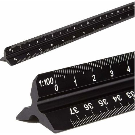 Righello triangolare in alluminio per architetti, scala metrica 1:20, 1:25, 1:50, 1:75, 1:100, 1:125, scala standard circa 30,5 cm, per architetti, studenti, disegnatori e ingegneri, colore nero (1/5)