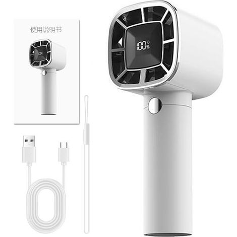 Ventilateur portable à main haute vitesse, turboventilateur rechargeable avec affichage numérique et 3 vitesses réglables, idéal pour le camping, les voyages, la maison et le bureau. (1/5)