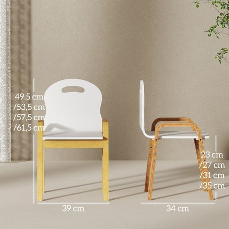 Ensemble de chaises en bois pour enfants, pieds antidérapants, 3-15 ans, hauteur réglable, blanc (1/5)
