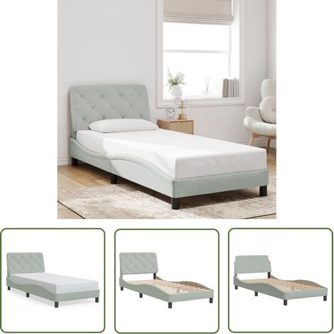 The Living Store Cadre de lit sans matelas gris clair 90x190 cm velours - Lit Plateforme - Lit Double - Cadre De Lit - Literie - Meubles De Chambre (1/5)