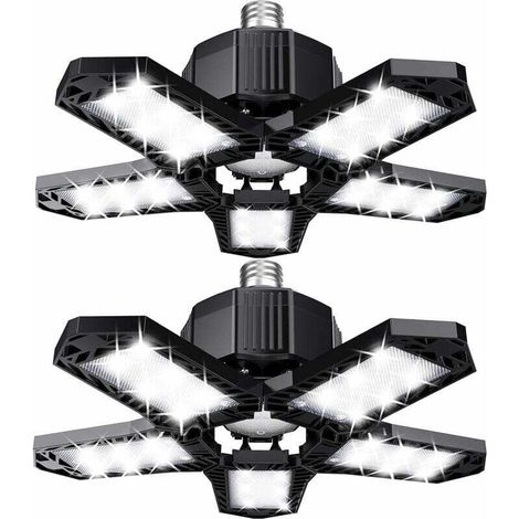 Lot de LED de garage - 120 W - 12000 lm - Lampe d'atelier - Plafonniers déformables - Panneaux E26/E27 -2 lampes (1/4)