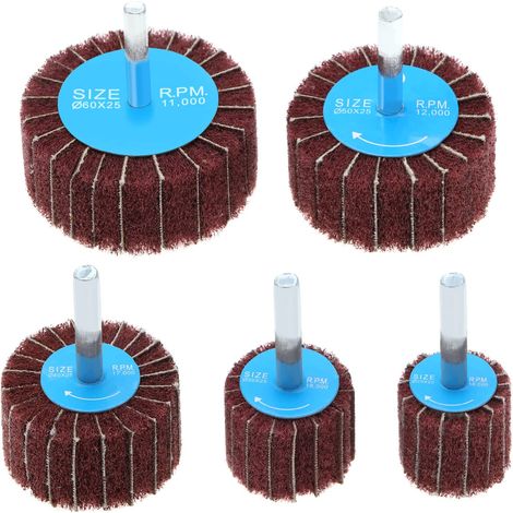 5pcs Tampon de Ponçage à Lamelles en Polaire Grossière 120 Grain 6mm Disque de Ponçage en Fibre de Nylon Tampon à Récurer Abrasif pour Outil Rotatif 25/30/40/50/60mm, Rouge (1/5)