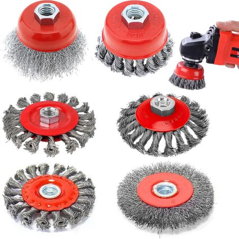6 Pieces Metal Brush For Grinder, Metal Brush For Drill Angle Grinder, Metal Brush Grinder, Brush Bushel Angle Grinder, 75mm 100mm Diameter For Unwinding Polishing (1/5)