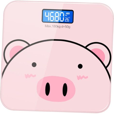 Balance Corporelle Numérique Multifonction en Verre Trempé Charge Usb, Design Cartoon Rose, Pèse-personne Précis et Rechargeable, Présent pour Famille et Sportifs (1/5)