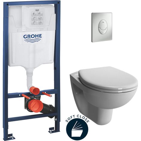 Grohe Conjunto  bastidor Rapid SL + Inodoro Vitra Normus + Asiento con cierre suave + Placa cromo mate (Rapidsl-Normus-7)
