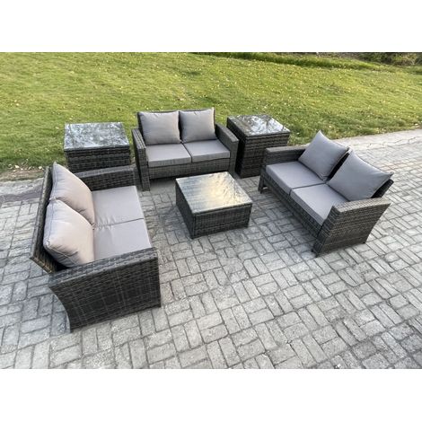 Fimous 6 PCS Mobilier de jardin extérieur ave Table basse carrée Canapé deux places 2 Table d'appoint Gris foncé (1/5)