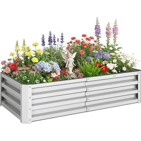 Rechteckiges Gartenbeet aus Wellstahlblech, 120 x 60 x 30,5 cm, silber (1/5)