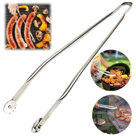 Pince à rouler pour retourner les saucisses, pinces alimentaires, pince à barbecue en acier inoxydable, pince à saucisses pour barbecue, chemin rond anti-brûlure BBQ - 50 cm (1/4)