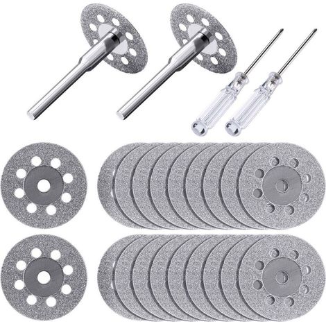 Diamanttrennscheibe – 22 mm – Für Rotationswerkzeuge – 20-teilig mit 4 x 3 mm Dornen und 2 Kristallschraubendrehern – Universelles Zubehör (1/5)