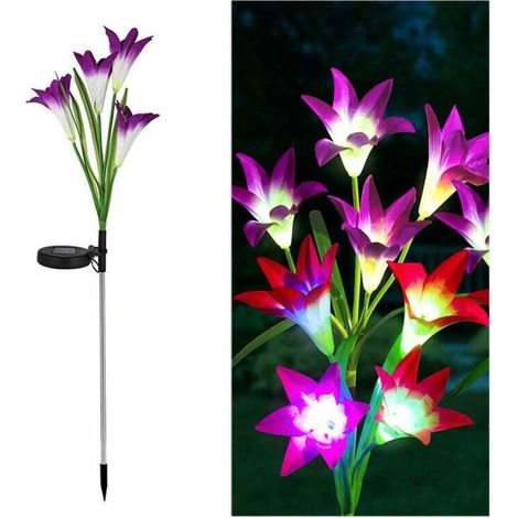 pieces solar lights outside, lily solar garden lamp LED solar lamp color changing larger flowers and solar modules garden decoration for patio, paths, Christmas MUMU (1/4)