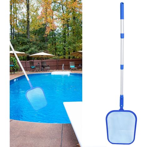 Filet d'Écumoire pour Piscine avec Perche Télescopique 3 Sections - Râteau à Feuilles et Épuisette de Nettoyage