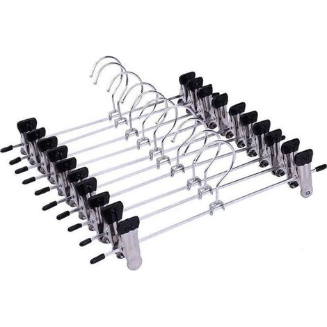 10 cintres métal avec pinces à pantalons, 35 cm, argent et noir, pour vêtements suspendus en toute sécurité