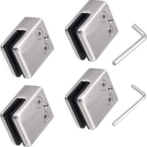 TAISHENGDA - Set mit 4 Edelstahl 304 Glasklemmen - Quadratischer Glashalter - Verstellbarer Flachglashalter für Treppengeländer - Polierter Handlauf - (8-10 mm Quadrat) (1/5)