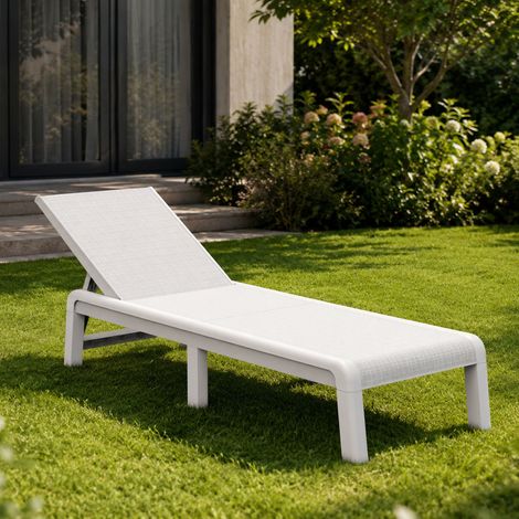 Dmora - Sonnenliege Muccia, Gartenliegestuhl, Klappbett für den Außenbereich, Liegendes Feldbett, 188x58 h29 cm, Weiß (1/5)