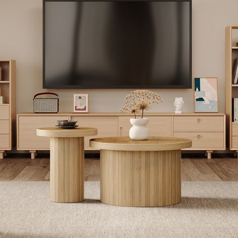 Tavolino da salotto nidificabile 66x66x40 cm in MDF naturale FloraGrace (1/5)