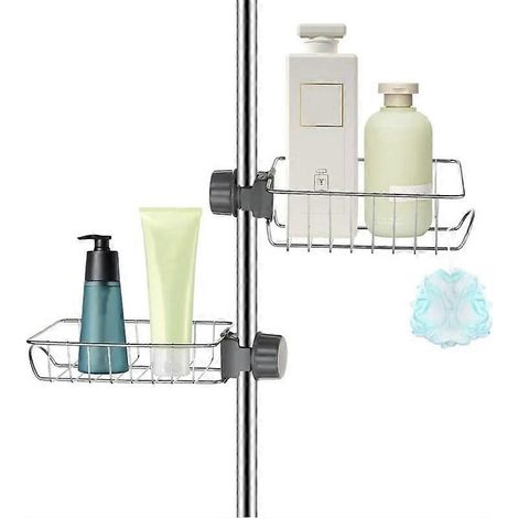 étagères de douche en acier inoxydable sans perçage, étagère de salle de bain télescopique en acier inoxydable, support de douche, porte-savon de douche, étagère de douche (1/5)
