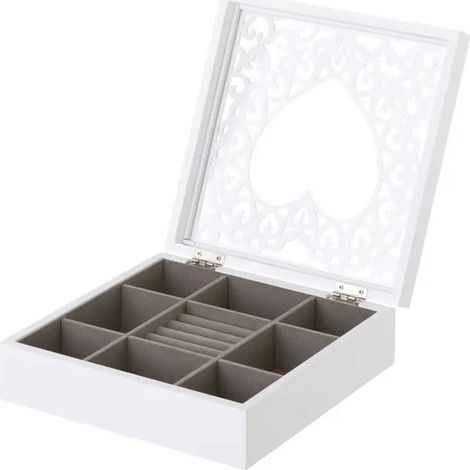 Portagioie Richiudibile Scatola Organizer Legno Bianco Porta Gioielli 23x23x7 cm (1/5)