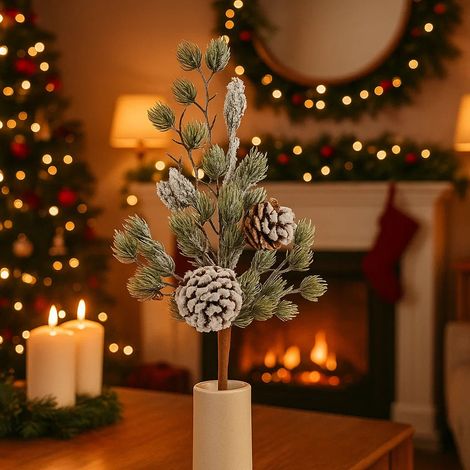 Ramo decorativo natalizio "Abete" con Pigna e neve da 40 cm (1/4)