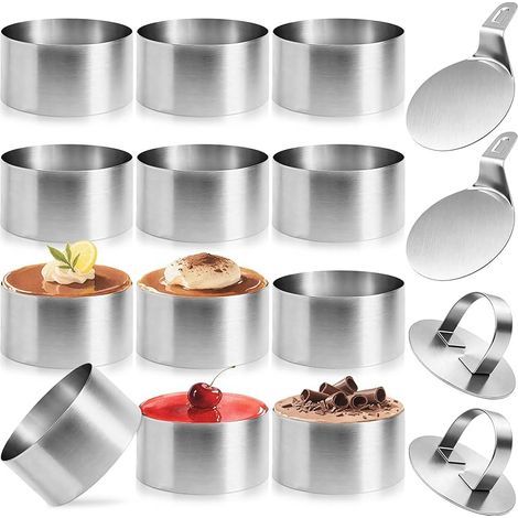 12Pcs 8cm Cercle à Patisserie Acier Inoxydable avec 2 Couvercle et 2 Base, Cercles de Présentation, Anneaux Emporte Piece Rond, Anneau Pâtisseries Circulaire pour Desserts Mousses Biscuits Gâteaux (1/5)