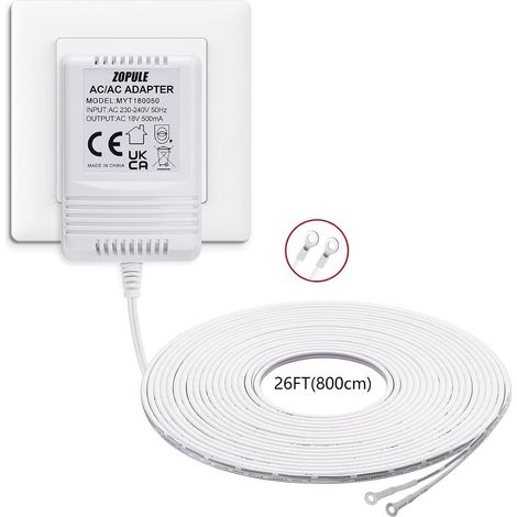 Transformateur pour sonnette vidéo 18 V 500 mA pour toutes les versions de Doorbell, Hello et Arlo, Eufy, Wyze Câble de 8 m (315") pour sonnette vidéo (1/5)