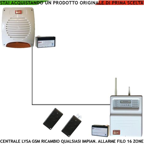 Centrale Lysa evo GSM 16 Zone Filo 100 Radio Sirena Allarme Lampeggiante Esterna 2 Radiocomandi Anti-Jamming Kit Ricambio per Impianto Via Filo Antifurto Gestione Remota Tramite APP Sistema Ampliabile