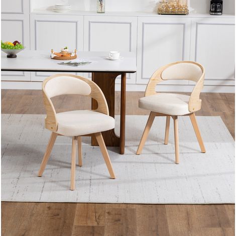 Silla de comedor giratoria 44/41/75 cm en lino beige, acolchada con respaldo ergonómico (1/5)