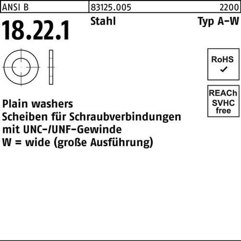 Rondelle ANSI B18.22.1 Type W 5/8x 1,750 Acier 100 pièces
