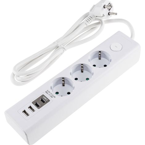 Multiprise CHILITEC, 3 prises, USB-A+C, câble de 1,5 m, blanc