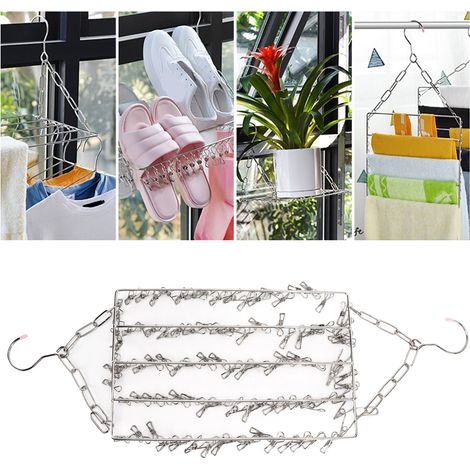Étendoir à linge multifonction en acier inoxydable pour balcon, idéal pour chaussettes, pantalons et chaussures. Modèle renforcé. 100 pinces. (1/5)