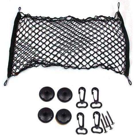 Gepäcknetz für den Kofferraum, große Größe 90 x 40 cm – festes Gepäcknetz aus flexiblem, elastischem Nylon, Aufbewahrungsorganizer mit Schrauben und 4 Haken, universell für LKWs und Nutzfahrzeuge (1/5)
