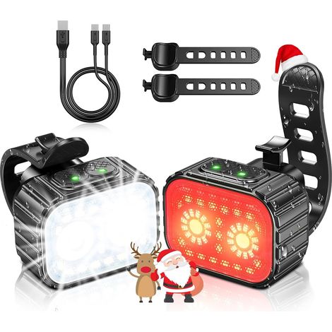 Lumiere Velo LED, Rechargeable Lamp Vélo Ultra Lumineux pour Cyclysme, Éclairage Velo Avant et Arrière Étanche IPX6 et 8/12 Modes, Largement Utilisé avec Sangles Extensibles 120-200mm (1/5)