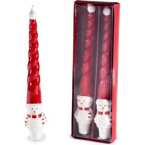 Candele di Natale torchon con decoro a pupazzo di neve in scatola da due pezzi, set da 4 pezzi, Candela: Ø 4 cm x 26 H