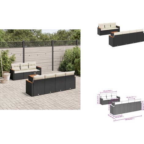 8-tlg. Garten-Sofagarnitur mit Kissen Schwarz Poly Rattan - Gartenmöbel - Esstisch - Lounge Set - Outdoor Möbel - Rattan Gartenmöbel (1/3)