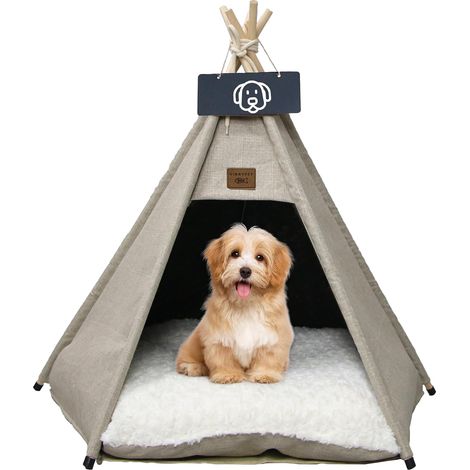 Dog Tent with Plush Cushion, Cat Kennels, Teepee Tent for Pets (1/5)