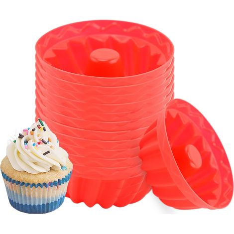 Moule en silicone réutilisable pour cupcakes, beignets, pudding,Rouge - 12 Pièces,Rouge - 12 Pièces (1/5)