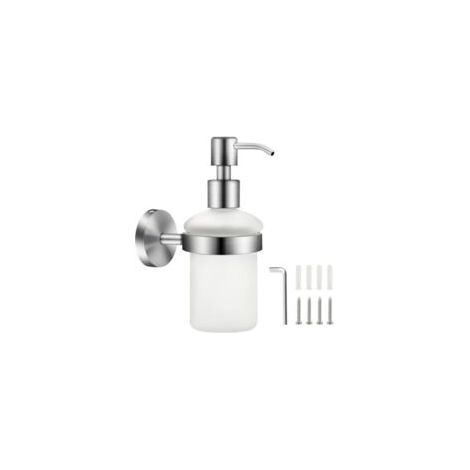 Dispenser di sapone a parete Houhence in vetro satinato, 200 ml, acciaio inox, per gel doccia e sapone liquido, flacone trasparente - Crezuo