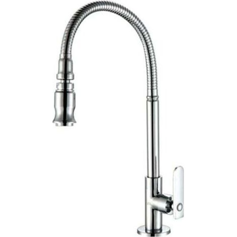 Robinet de cuisine et de jardin en acier inoxydable avec bec pivotant à 360 degrés et douchette extractible, pour évier, buanderie, eau froide uniquement, finition chromée(Sans tuyau) (1/4)