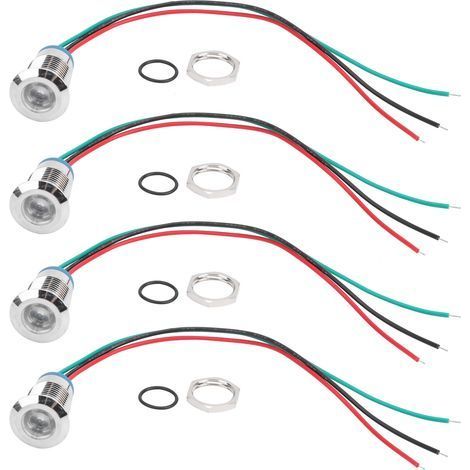 4 Ensembles LED Indicateur Etanche Anode Commune 12mm 110-220V Rouge Vert pour Contrôle Industriel (1/5)