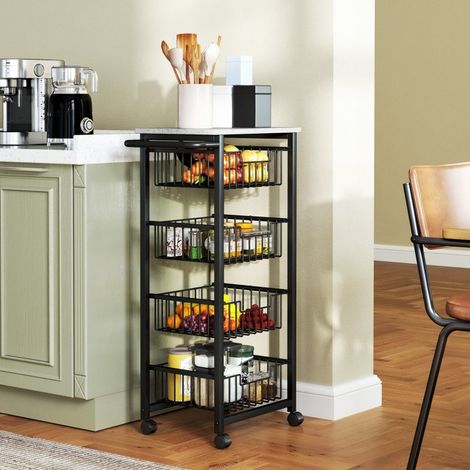 Carrello da cucina 49,5 x 31 x 91 cm, grigio chiaro, con 4 cestelli estraibili e ruote (1/5)