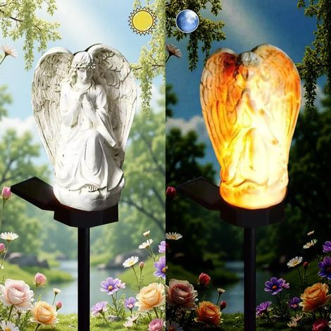 Lumières d'anges blancs alimentées par le soleil, lampe de sol mignonne en résine décorative de jardin, crépuscule sans fil à l'aube des lumières LED imperméables. (1/5)