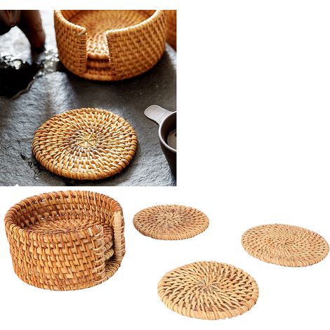Dessous de tasse en rotin de 10 cm / set de table / théière isotherme en argile violette / accessoire pour la cérémonie du thé (1/5)