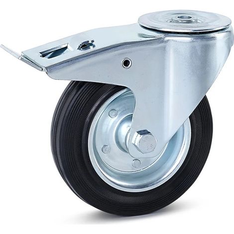 Roulette pivotante freinée - MESO - Caoutchouc inodore - Trou central - 160mm - 150kg