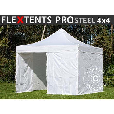Pop up gazebo FleXtents PRO Steel 4x4 m White, incl. 4 sidewalls