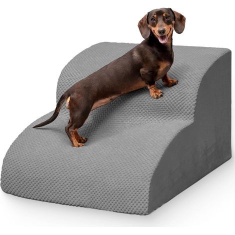 Zweistufige Hunde- und Katzentreppe, 30 cm hoch, aus hochdichtem Schaumstoff, waschbarer Bezug, rutschfest, für Bett und Sofa (1/5)