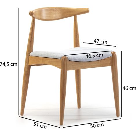 Vs Venta-Stock – Pack de 2 chaises Corzo en bois massif – Couleur chêne – Dimensions 52,5 cm x 50 cm x 74,5 cm – Confort optimal avec patins ABS