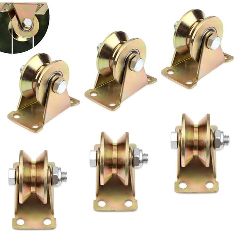 6 Pieces Lifting Pulley 32 mm V-Groove Idler Pulley Caster Single Pulley Load Capacity 200 kg for Roll-Up Doors, Clothesline, Metal Cables (1/5)