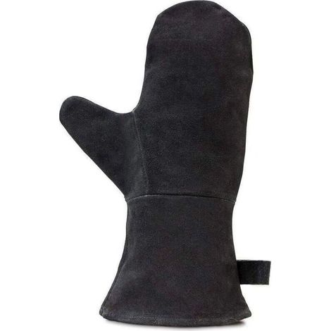 Gant pour cheminée avec Isolation Thermique, Gant en Cuir pour Four, Gant de Protection Ignifuge, Gant pour Barbecue, Gant en Cuir résistant à la Chaleur, Noir (1/4)