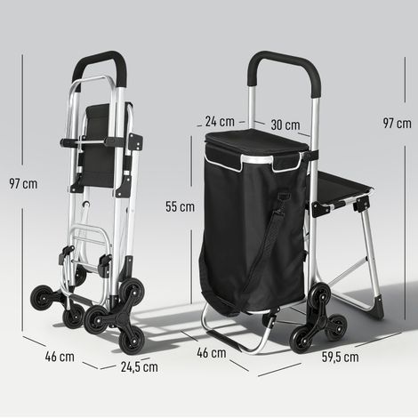 Carrello della spesa 40 L, 3 ruote, alluminio, con seduta e borsa Oxford HAVRYA (1/5)