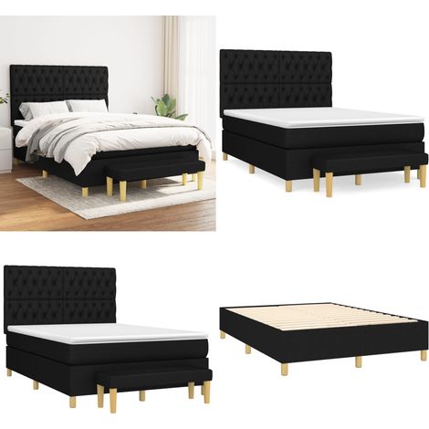 Sommier à lattes de lit avec matelas Noir 140x190 cm Tissu - Lit Plateforme - Lit Double - Matelas Ressorts Ensachés - Têtière Ajustable - Banc Rangement - Home & Living (1/5)